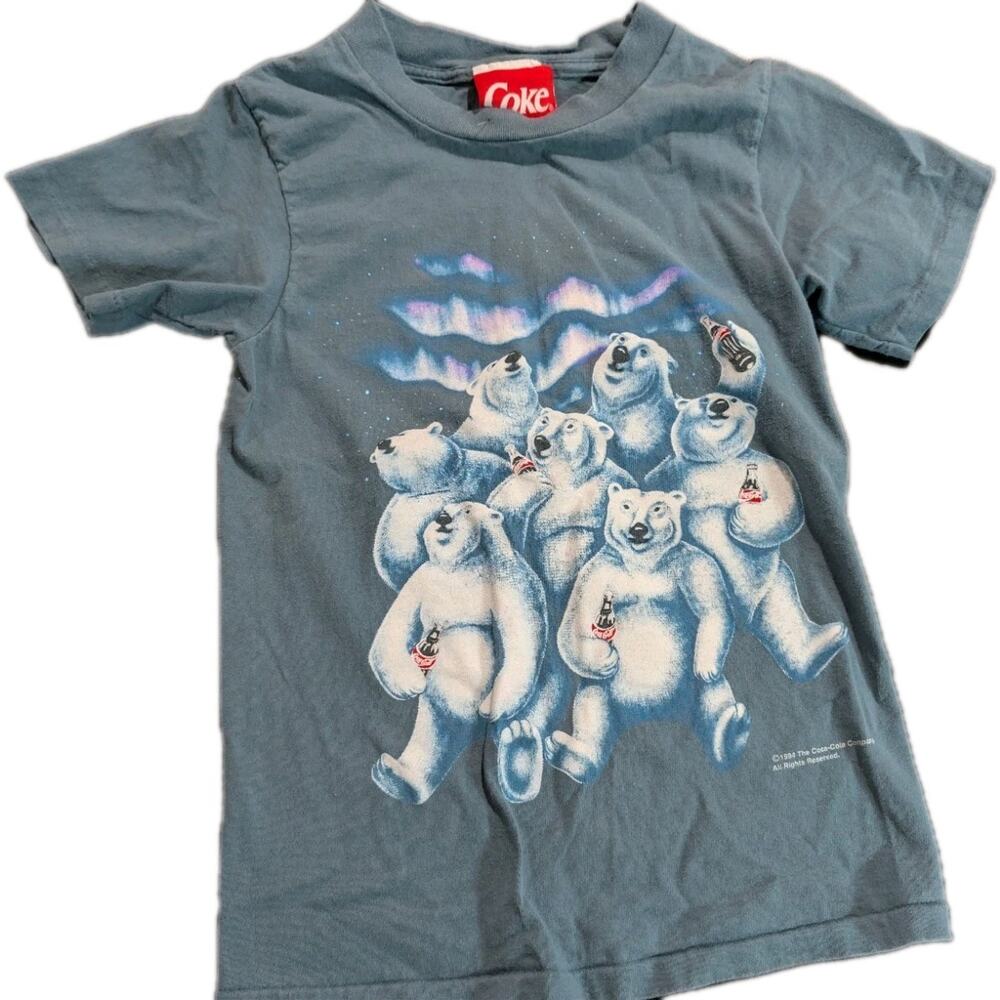 Vintage 1994 Coca Cola Polar Bears T-Shirt Youth Size Large Gray Northern Lights